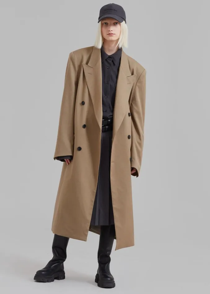 Women The Frankie Shop Outerwear London Double Breasted Coat Taupe