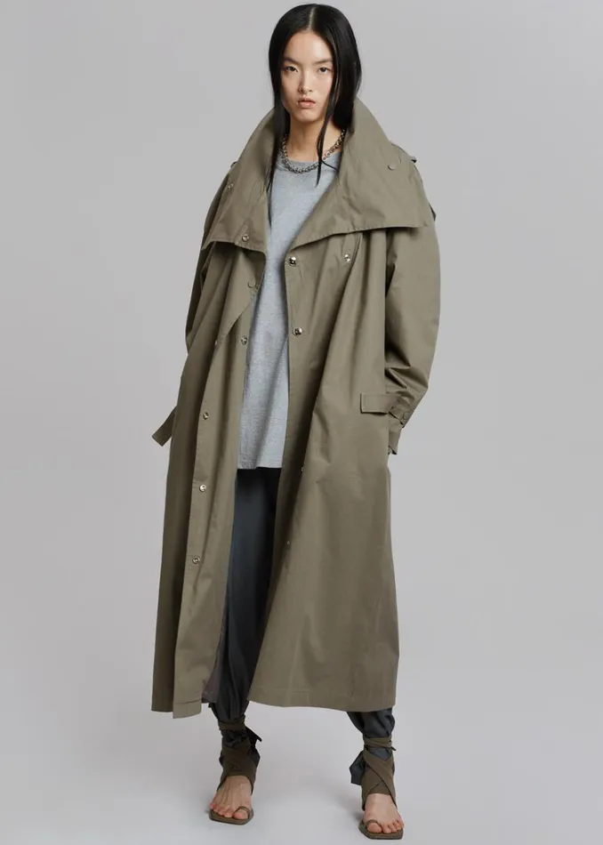 Women The Frankie Shop Outerwear Lottie Wing Collar Trench Coat Olive