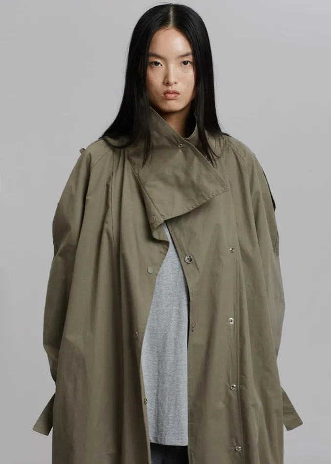 Women The Frankie Shop Outerwear Lottie Wing Collar Trench Coat Olive