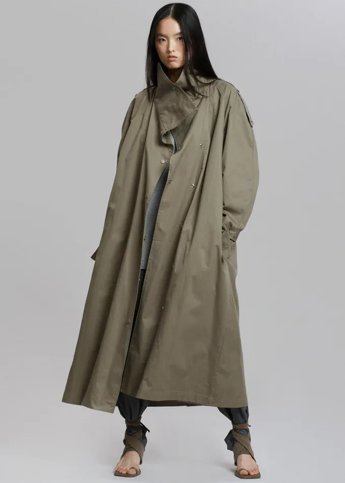 Women The Frankie Shop Outerwear Lottie Wing Collar Trench Coat Olive