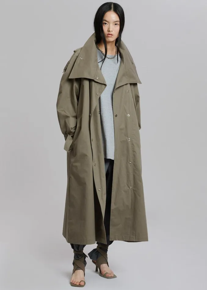 Women The Frankie Shop Outerwear Lottie Wing Collar Trench Coat Olive