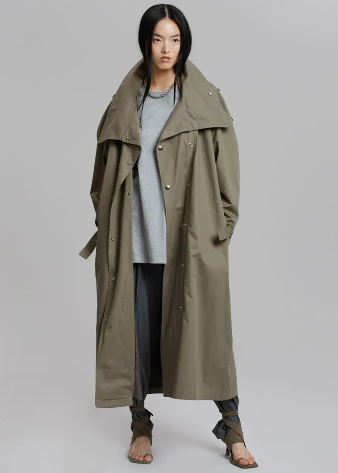Women The Frankie Shop Outerwear Lottie Wing Collar Trench Coat Olive