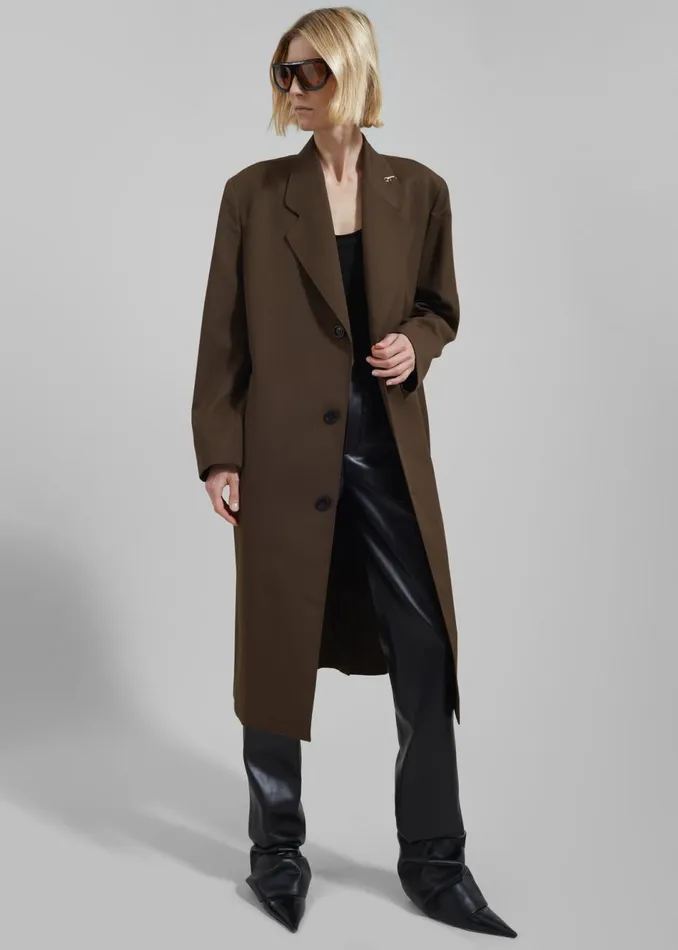 Women The Frankie Shop Outerwear Low Classic Classic Long Coat Khaki