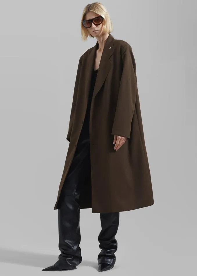 Women The Frankie Shop Outerwear Low Classic Classic Long Coat Khaki