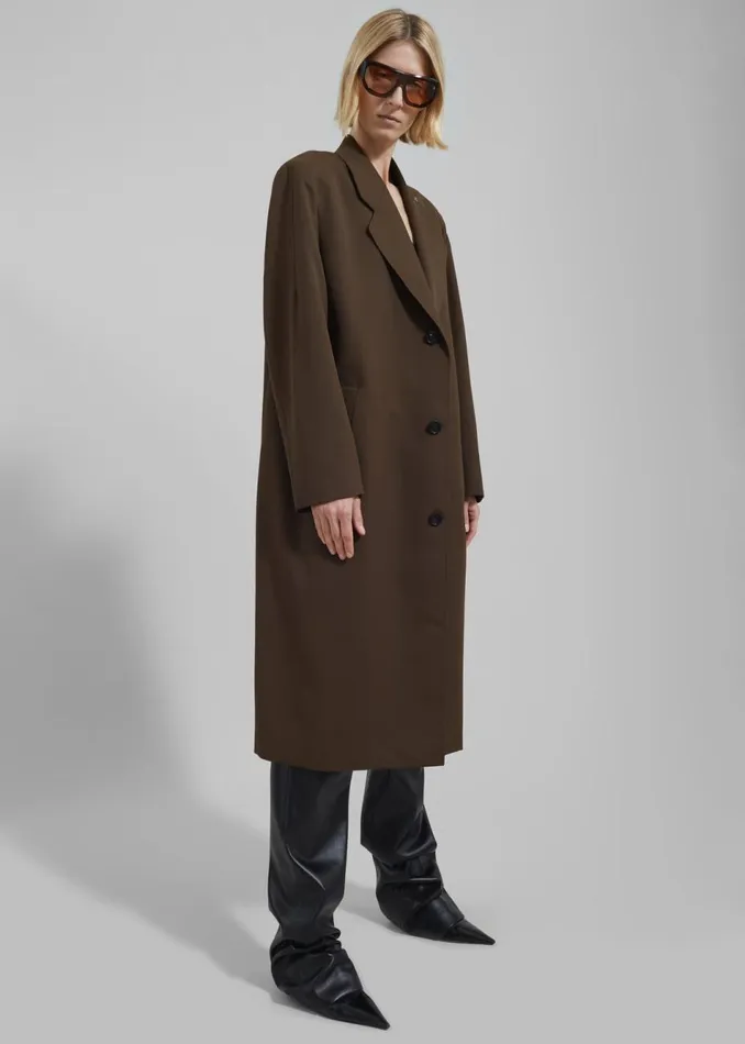 Women The Frankie Shop Outerwear Low Classic Classic Long Coat Khaki
