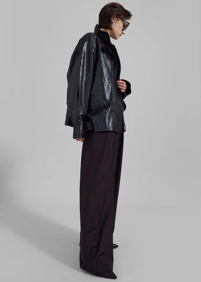 Women The Frankie Shop Outerwear Low Classic Pocket Leather Jacket Black