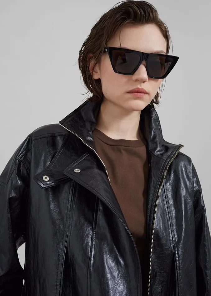 Women The Frankie Shop Outerwear Low Classic Pocket Leather Jacket Black