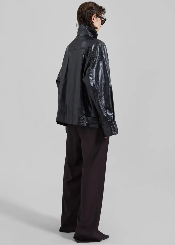Women The Frankie Shop Outerwear Low Classic Pocket Leather Jacket Black
