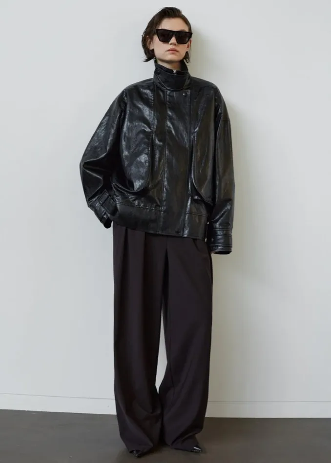 Women The Frankie Shop Outerwear Low Classic Pocket Leather Jacket Black