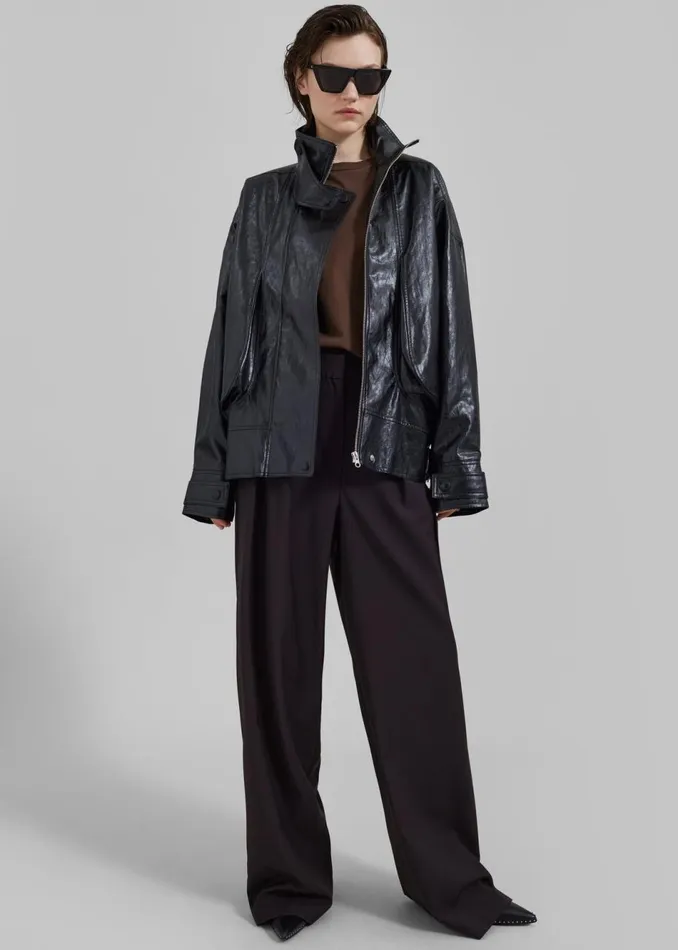 Women The Frankie Shop Outerwear Low Classic Pocket Leather Jacket Black