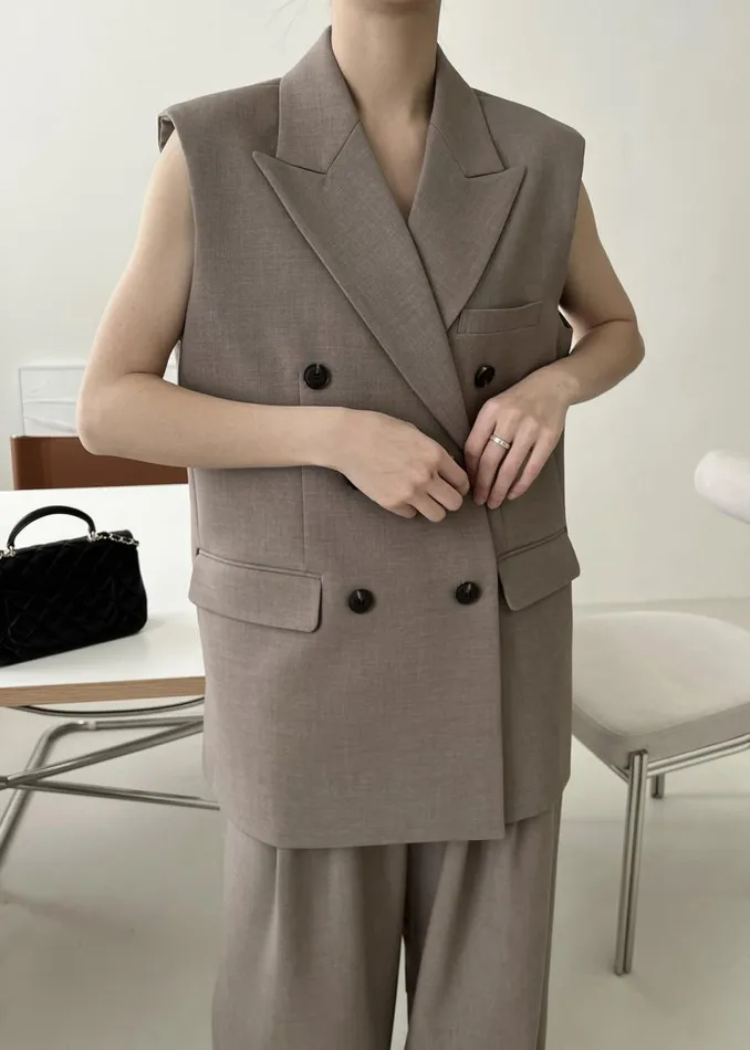 Women The Frankie Shop Outerwear Luxor Double Breasted Vest Taupe