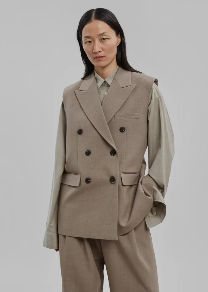 Women The Frankie Shop Outerwear Luxor Double Breasted Vest Taupe