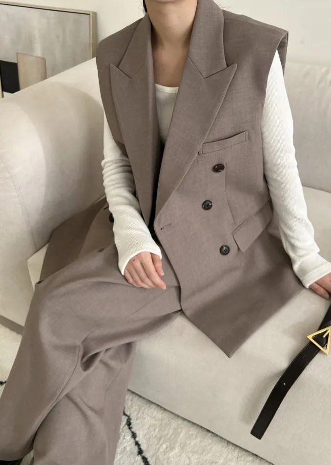 Women The Frankie Shop Outerwear Luxor Double Breasted Vest Taupe