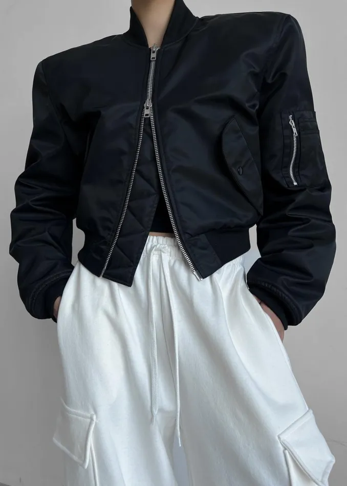 Women The Frankie Shop Outerwear Mati Cropped Padded Bomber Black