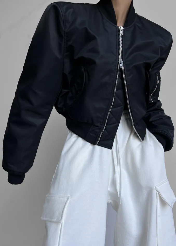 Women The Frankie Shop Outerwear Mati Cropped Padded Bomber Black