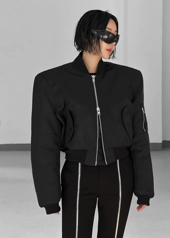 Women The Frankie Shop Outerwear Mati Cropped Padded Bomber Black