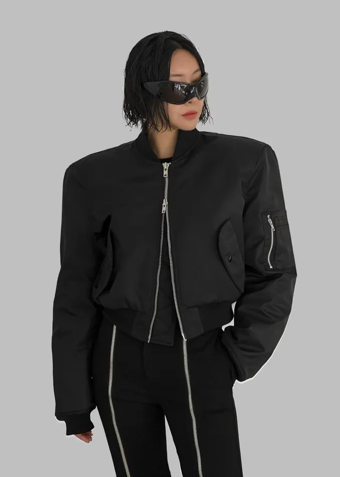 Women The Frankie Shop Outerwear Mati Cropped Padded Bomber Black