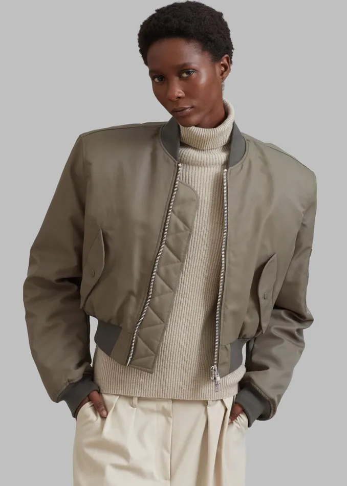 Women The Frankie Shop Outerwear Mati Cropped Padded Bomber Olive
