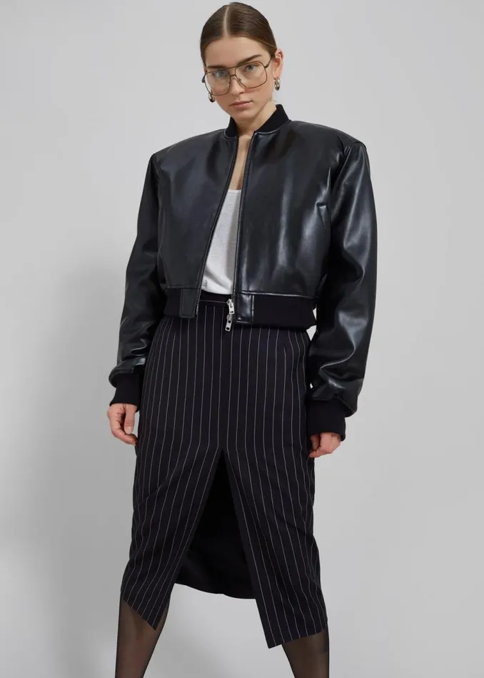 Women The Frankie Shop Outerwear Micky Faux Leather Cropped Bomber Black