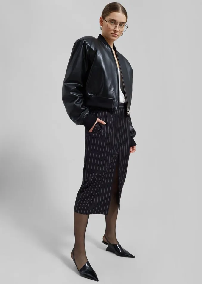 Women The Frankie Shop Outerwear Micky Faux Leather Cropped Bomber Black