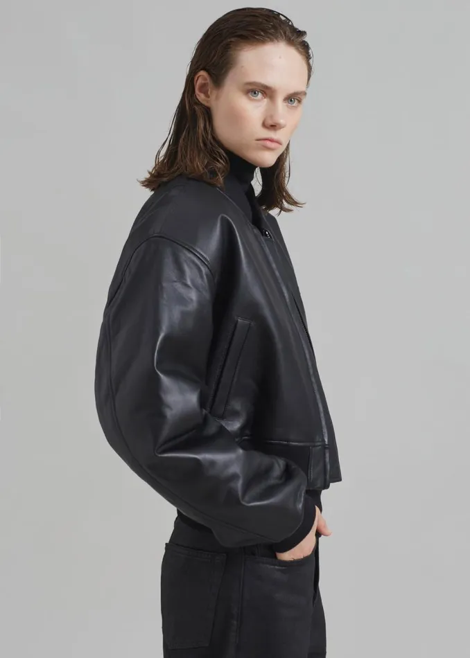 Women The Frankie Shop Outerwear Micky Faux Leather Cropped Bomber Black