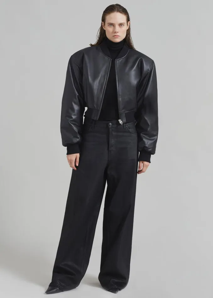 Women The Frankie Shop Outerwear Micky Faux Leather Cropped Bomber Black