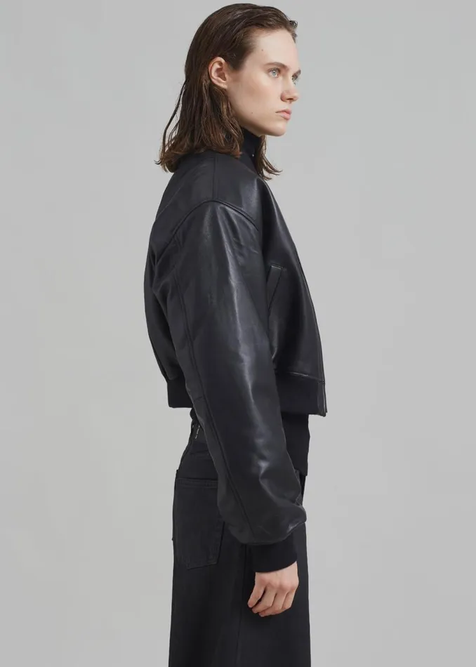 Women The Frankie Shop Outerwear Micky Faux Leather Cropped Bomber Black