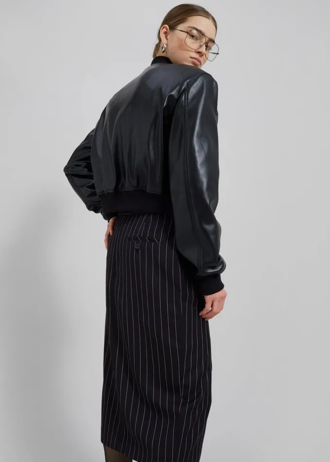 Women The Frankie Shop Outerwear Micky Faux Leather Cropped Bomber Black