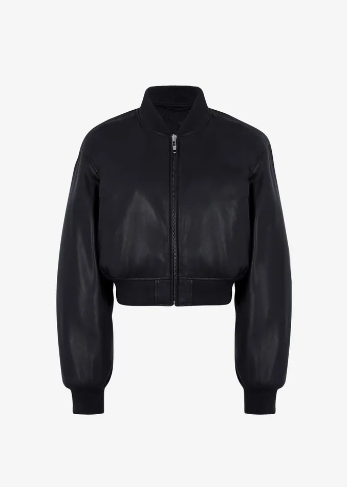 Women The Frankie Shop Outerwear Micky Faux Leather Cropped Bomber Black