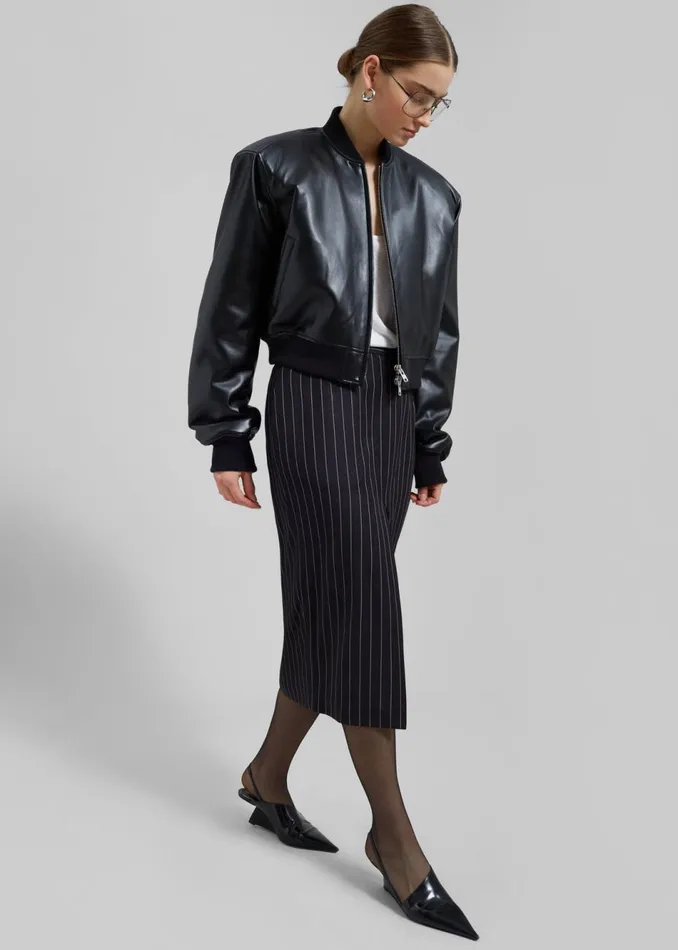 Women The Frankie Shop Outerwear Micky Faux Leather Cropped Bomber Black