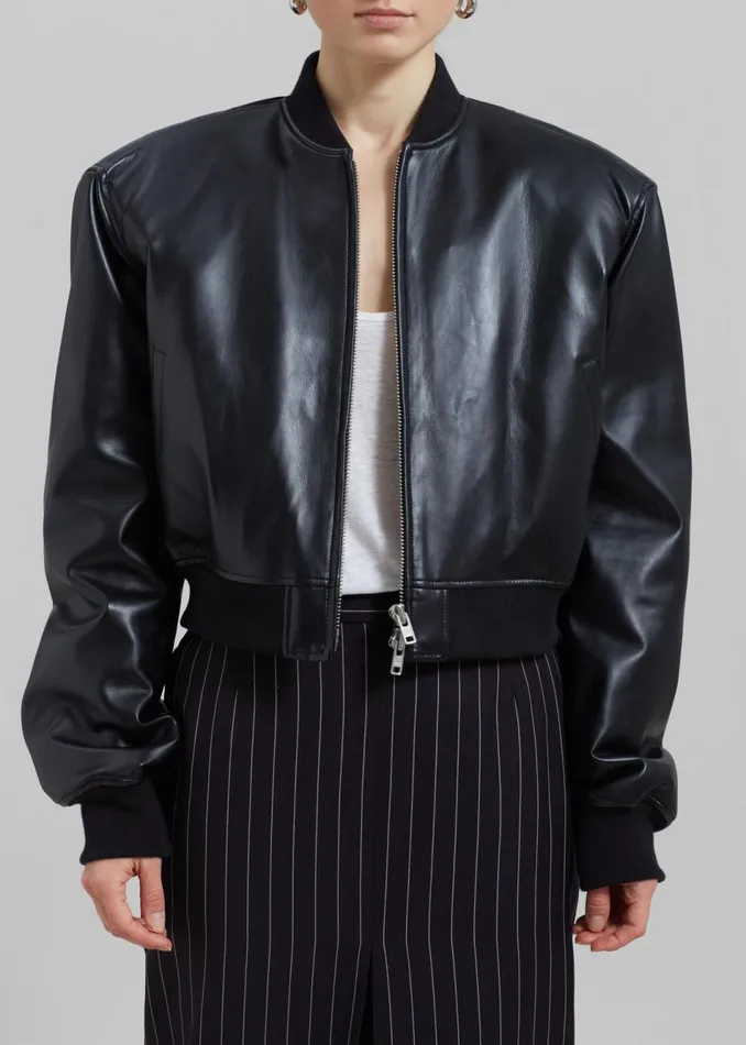 Women The Frankie Shop Outerwear Micky Faux Leather Cropped Bomber Black