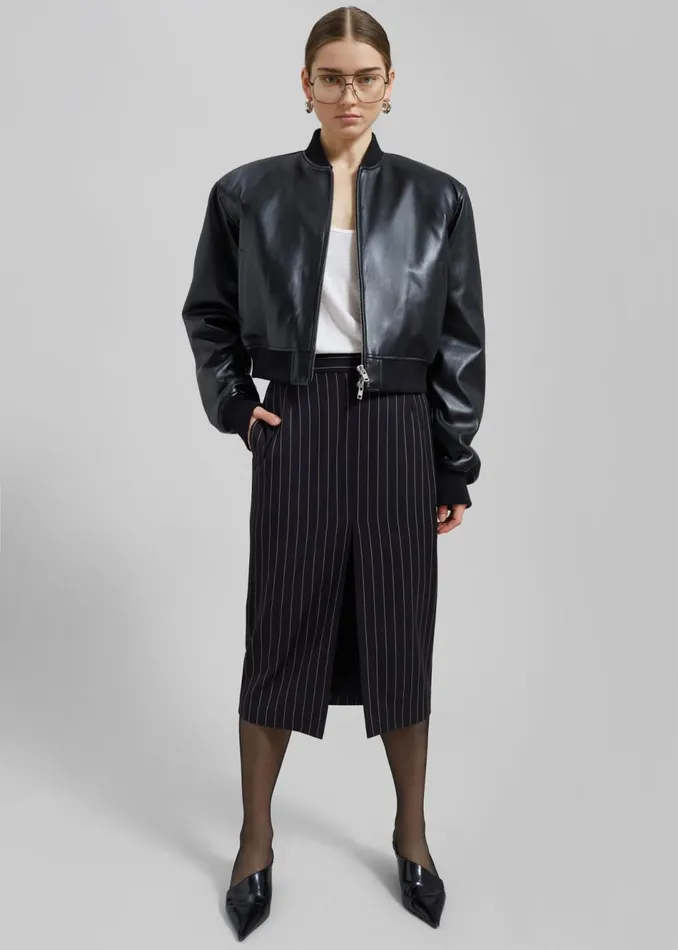 Women The Frankie Shop Outerwear Micky Faux Leather Cropped Bomber Black
