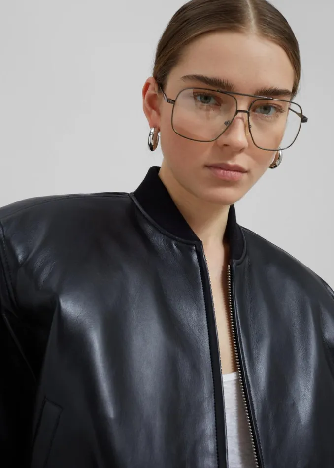 Women The Frankie Shop Outerwear Micky Faux Leather Cropped Bomber Black