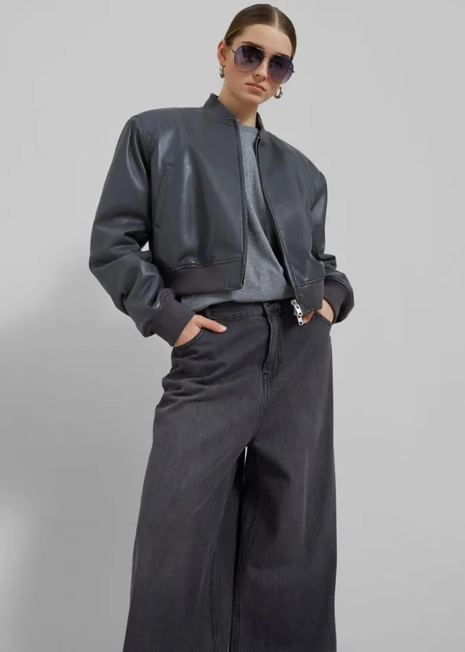 Women The Frankie Shop Outerwear Micky Faux Leather Cropped Bomber Grey