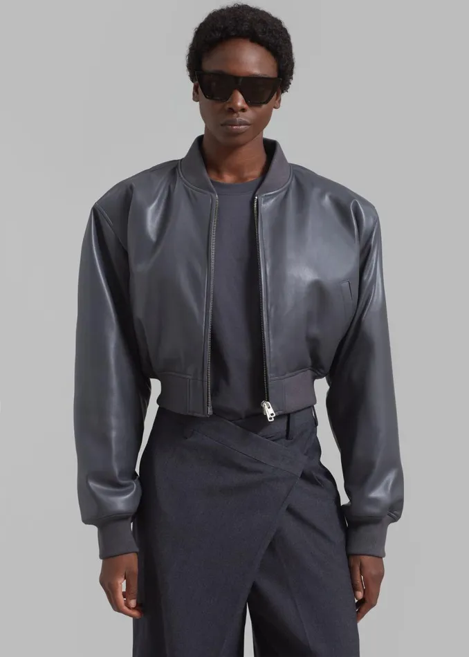 Women The Frankie Shop Outerwear Micky Faux Leather Cropped Bomber Grey