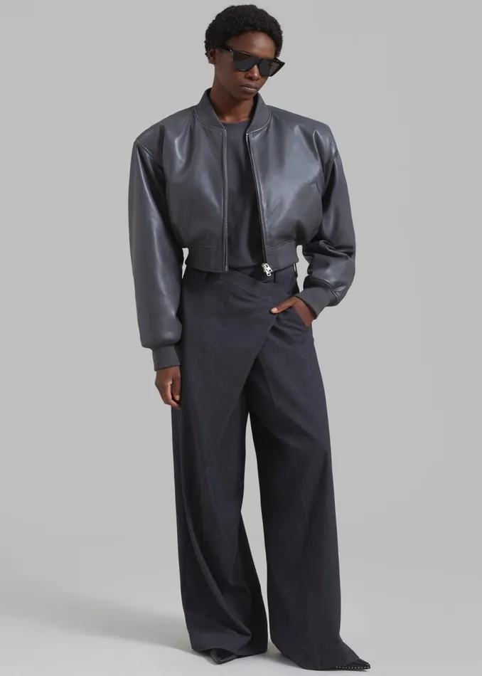 Women The Frankie Shop Outerwear Micky Faux Leather Cropped Bomber Grey