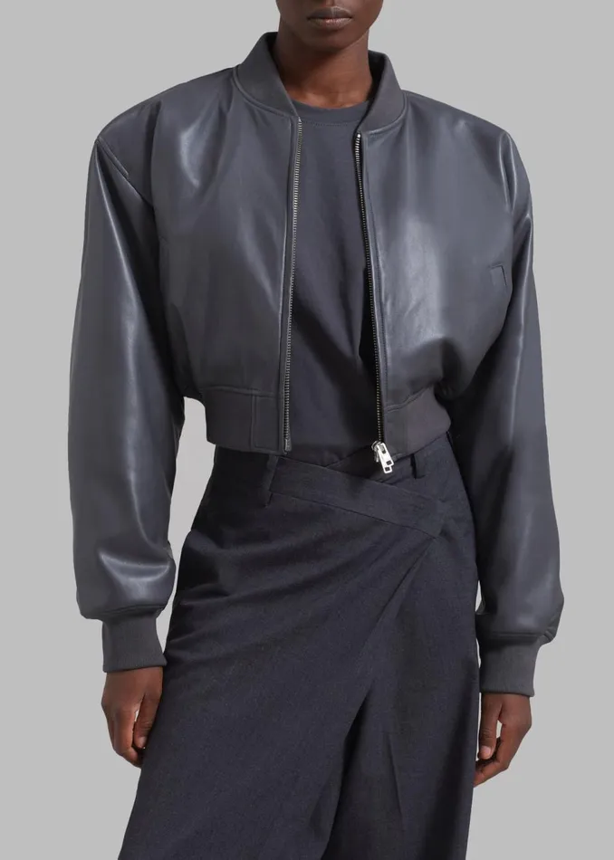 Women The Frankie Shop Outerwear Micky Faux Leather Cropped Bomber Grey