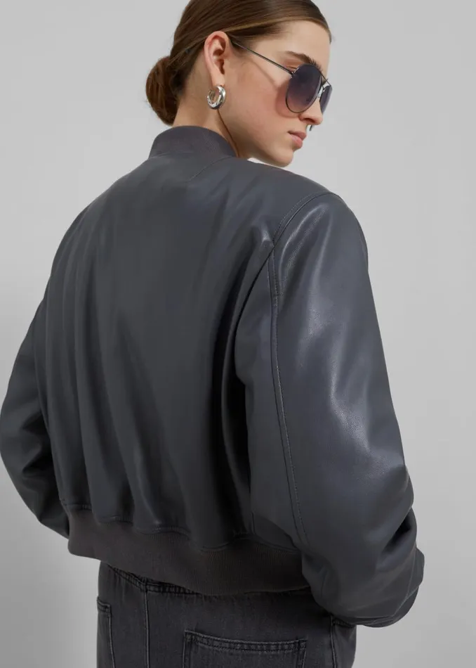 Women The Frankie Shop Outerwear Micky Faux Leather Cropped Bomber Grey