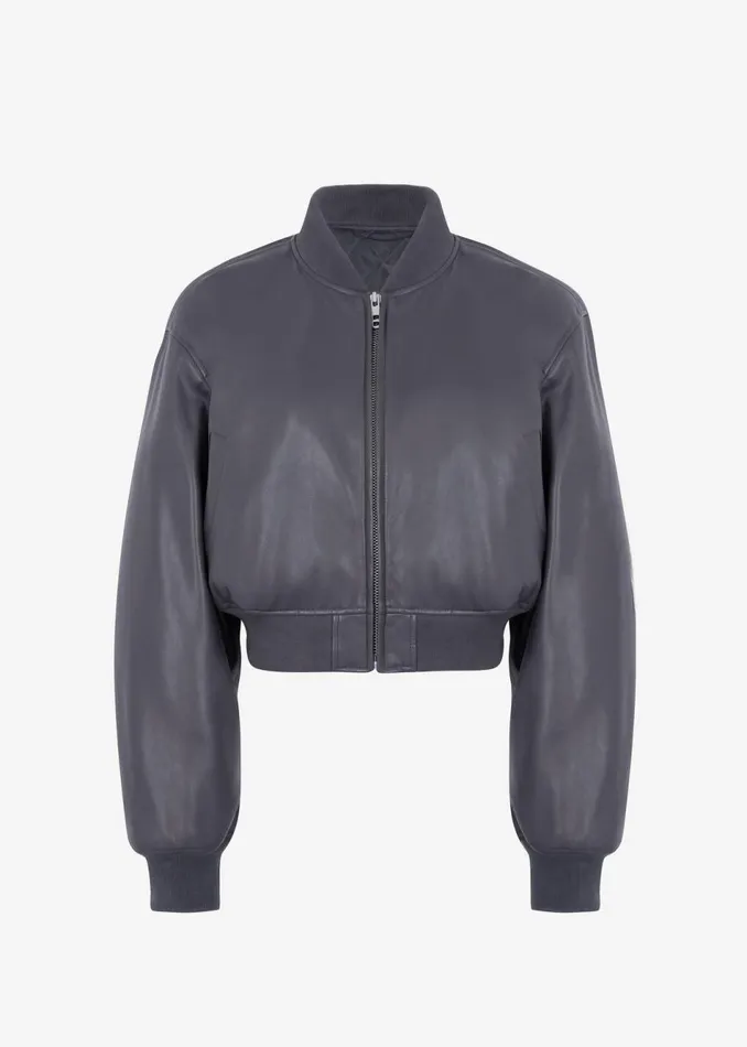 Women The Frankie Shop Outerwear Micky Faux Leather Cropped Bomber Grey