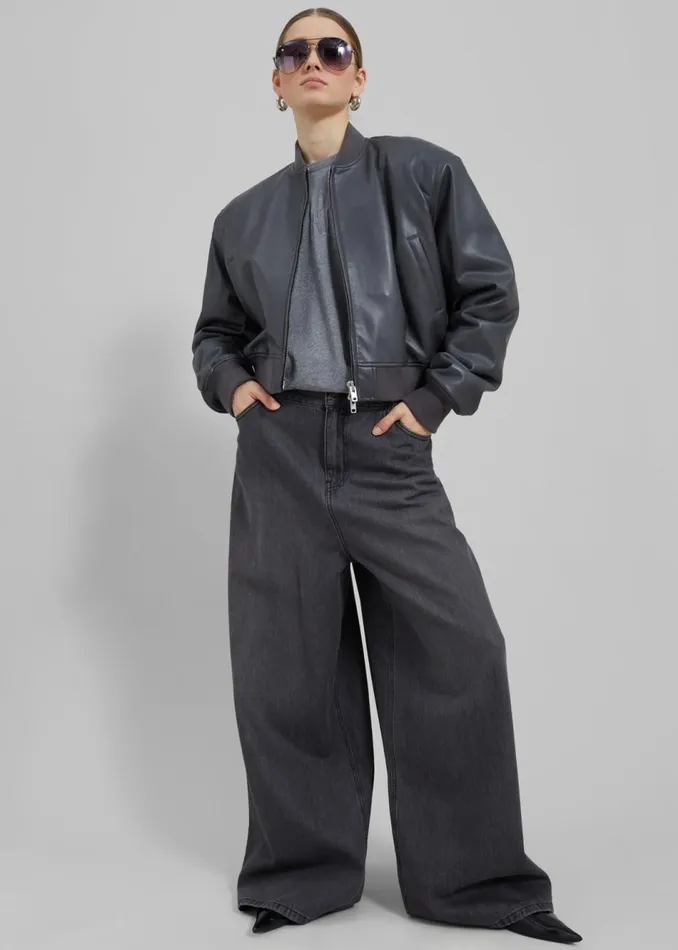Women The Frankie Shop Outerwear Micky Faux Leather Cropped Bomber Grey
