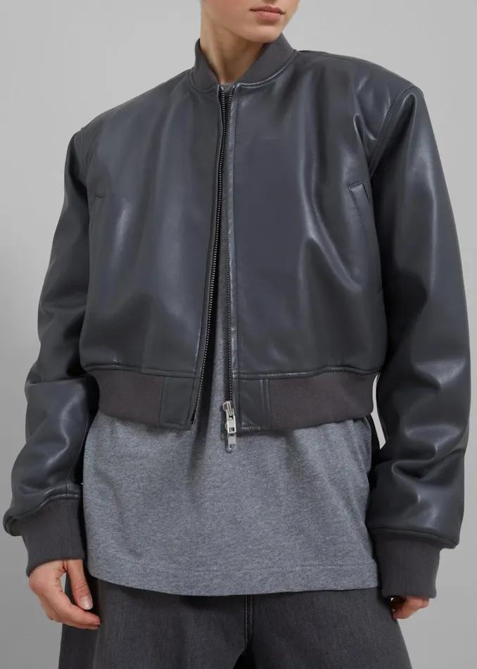 Women The Frankie Shop Outerwear Micky Faux Leather Cropped Bomber Grey