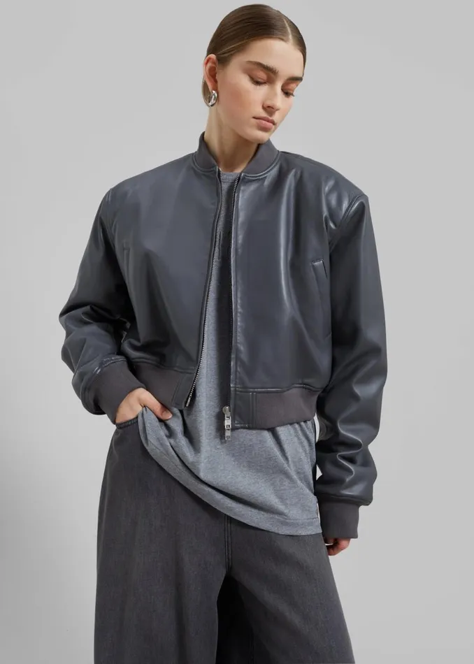 Women The Frankie Shop Outerwear Micky Faux Leather Cropped Bomber Grey