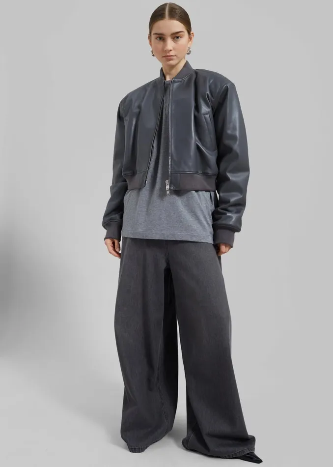 Women The Frankie Shop Outerwear Micky Faux Leather Cropped Bomber Grey