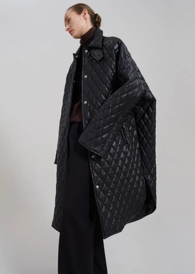 Women The Frankie Shop Outerwear Montana Quilted Faux Leather Coat Black