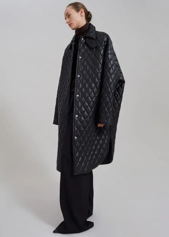 Women The Frankie Shop Outerwear Montana Quilted Faux Leather Coat Black