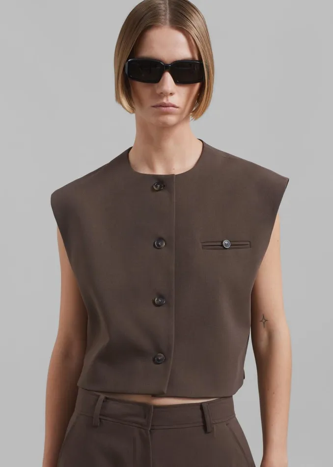 Women The Frankie Shop Outerwear Narci Boxy Vest Brown