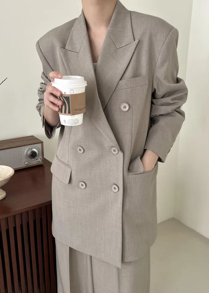 Women The Frankie Shop Outerwear Nessi Double Breasted Blazer Taupe