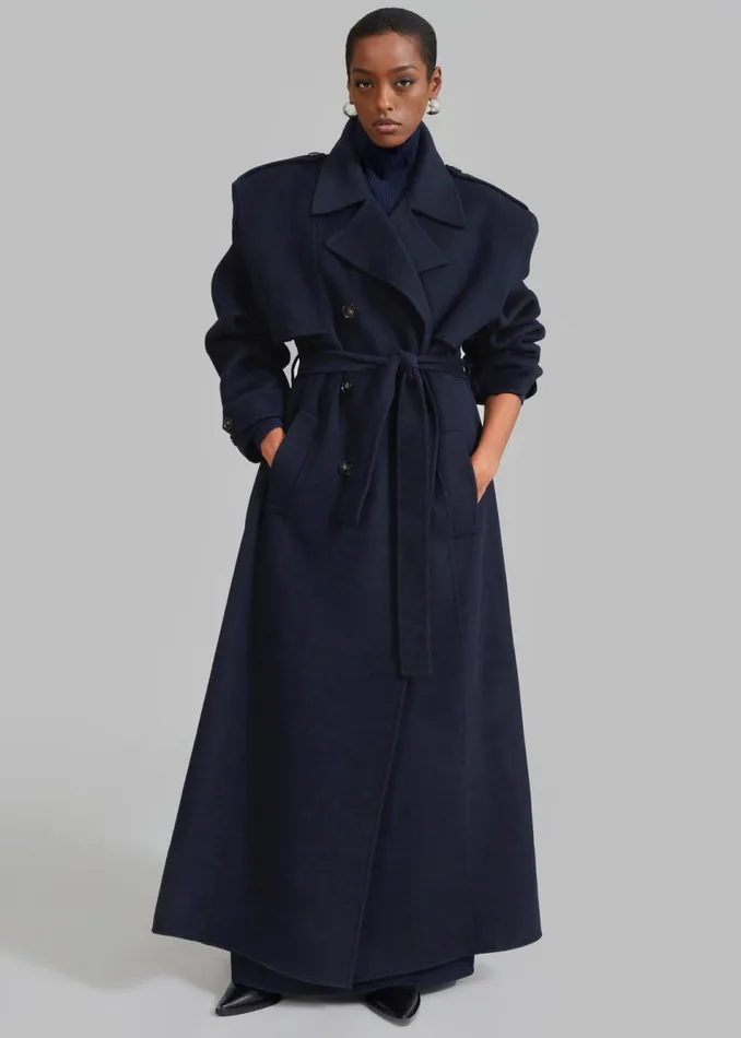 Women The Frankie Shop Outerwear Nikola Padded Trench Coat Navy