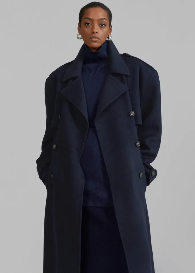 Women The Frankie Shop Outerwear Nikola Padded Trench Coat Navy