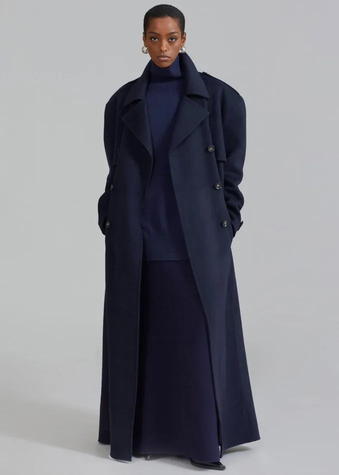 Women The Frankie Shop Outerwear Nikola Padded Trench Coat Navy